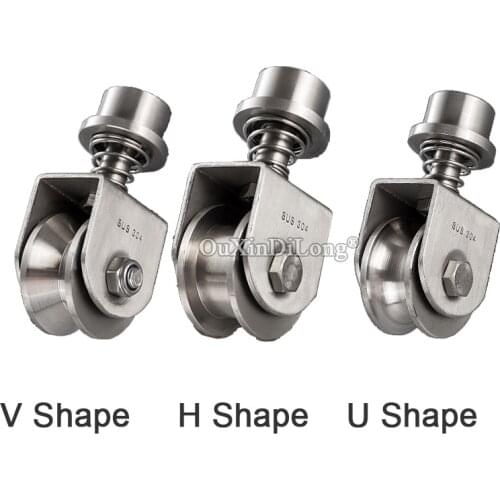 1PCS 304 Stainless Steel Spring Universal Bearing Track Pulley U Type V Type H Groove Pulley Lifting Sliding Door Wheels GF580