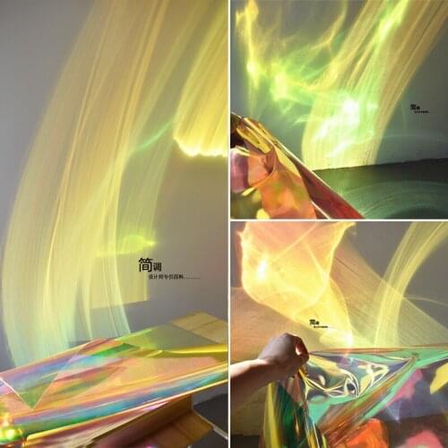 50*100cm Golden Transparent Laser Magic Color TPU Fluorescent Clothing Waterproof Leather Design Handmade DIY Fabric