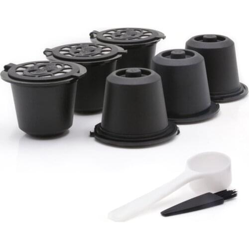 6 pcs Reusable Coffee Capsule Filter Cup Refillable Caps Spoon Brush Filter Baskets Pod Soft