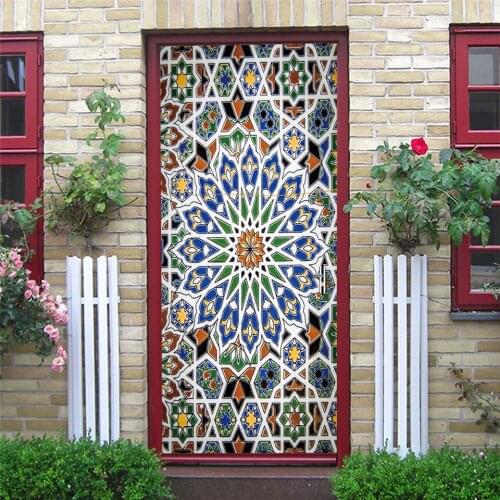 95*215 cm 3D New Kaleidoscope Door Stickers Vinyl DIY Self Adhesive Waterproof Art Wallpaper Bathroom Room Decoration deurposter