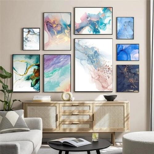 Abstract Golden Luxury Oil Painting Colorful Line Color Block Picture Home Decor Wall Art Nordic Printing and Living Room Poster
