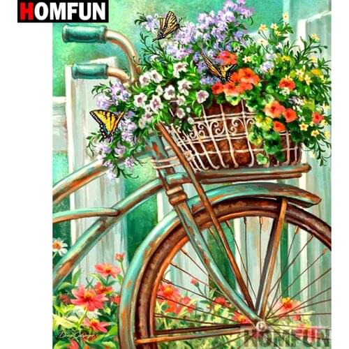 HOMFUN Full Square/Round Drill 5D DIY Diamond Painting "Bicycle flower" Embroidery Cross Stitch 3D Home Decor Gift A11711