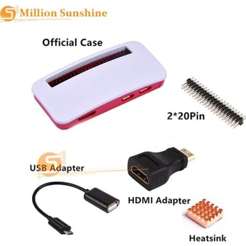 Free shipping Raspberry Pi Zero Official Case+HDMI adapter+USB adapter+heat sink+2*20pin