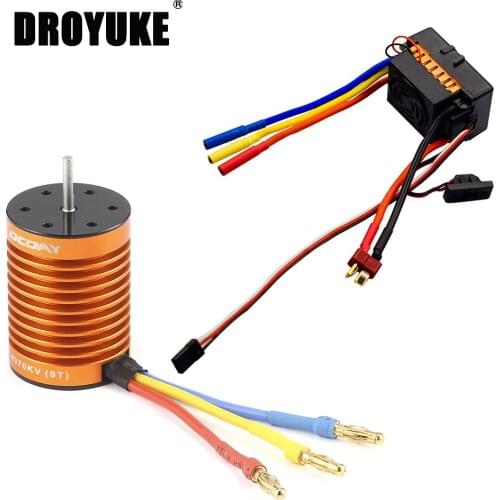Droyuke 9T 4370KV 4 poles Sensorless Brushless Motor with 60A Electronic Speed Controller Combo Set for 1/10 RC Car and Truck