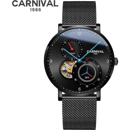 Carnival Brand Mens Sport Watches Luxury Fashion Black Tourbillon Automatic Mechanical Wristwatches Clock Men Montre Homme 2021