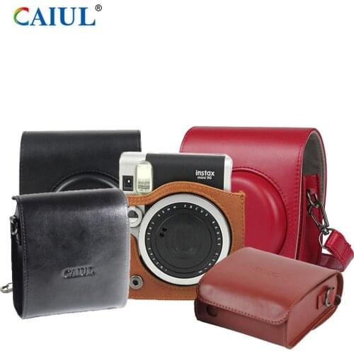 CAIUL PU Leather Camera Case Travel Package Bags for Fujifilm Instax Mini 90 Instant Camera With Adjustable Shoulder Strap