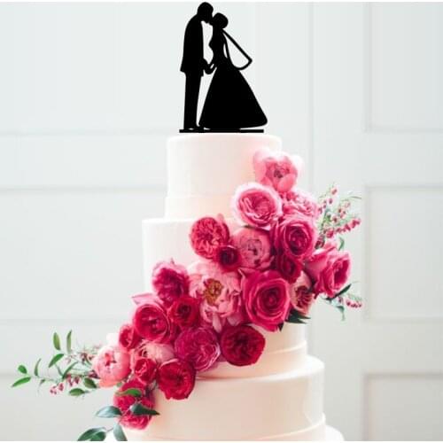 Black Acrylic Sweet Kiss Cake Topper Wedding Party Cake Decorations Unique Marriage Design Decorating Tools OH023