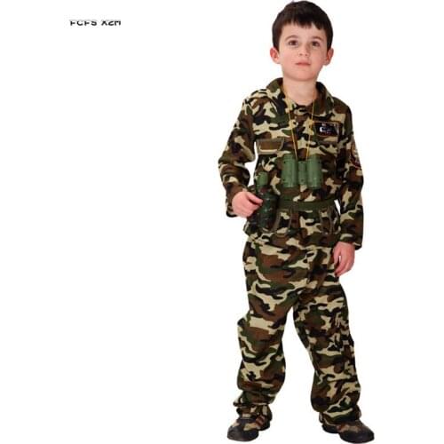 M-XL Boys Halloween Soldiers Camouflage Costumes Kids Children Special forces Uniform Cosplay Carnival Purim Parade Party dress