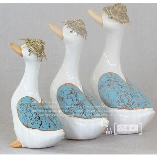 Ceramic white duck family home decor crafts room decoration ceramic ornament porcelain animal figurines wedding decorations