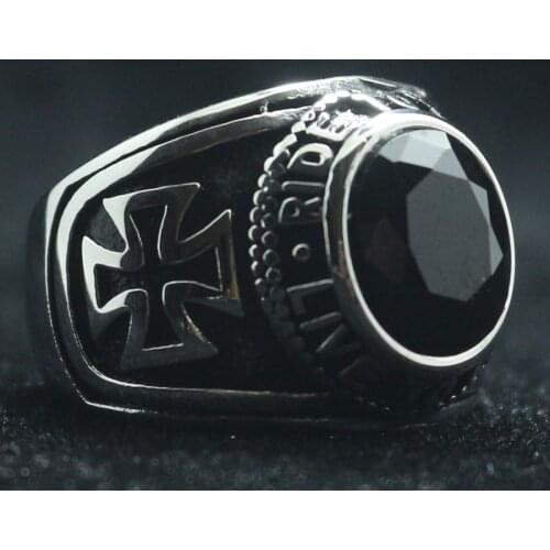 Unisex 316L Stainless Steel Cool Ride To Live, Live To Live Cross Black Stone Classic Biker Ring