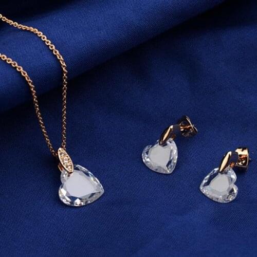 Fashion heart shaped pave real Austrian crystals sets for women pendant necklace and earrings jewelry sets (S220626)