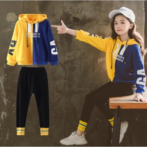 Outfits Spring Warm Girls Letter Suit Cotton Sweatshirts + Pants 2Pcs/Sets Teenage Childrens School Clothing Kids High Quality