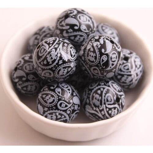 Kwoi Vita New Custom Design 12MM 20MM Chunky Acrylic Solid Beads Print Halloween Skull Beads for Kids Necklace Jewelry