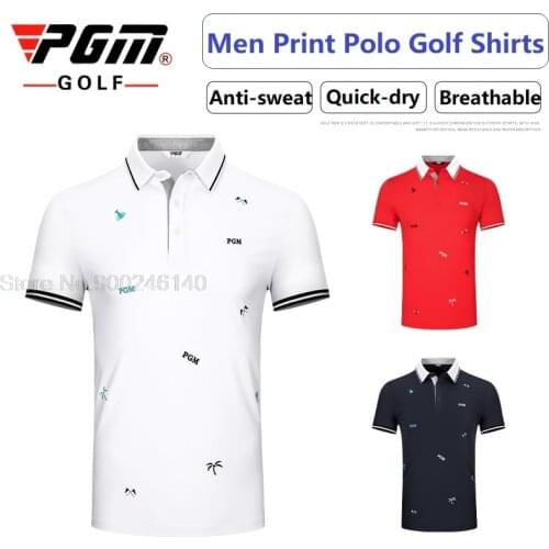 Pgm Summer Golf Clothing Men Short Sleeve T-Shirt Sports Wear Printed Casual Men Polo Shirts Breathable Quick-Dry Baseball Tops