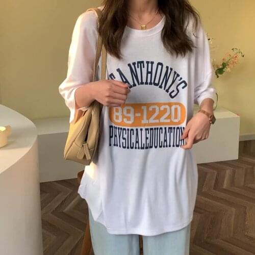 Summer retro letter printing loose short-sleeved T-shirt womens bottoming shirt all-match casual top women