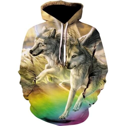Mens animal Wolf print long-sleeved casual sports hoodie fashion mens and womens street wear skateboard hoodies