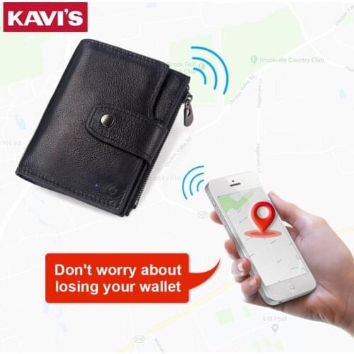 KAVIS Smart Wallet rfid Genuine Leather with alarm GPS Map Bluetooth Black Men Purse High Quality Design Wallets DropShipping