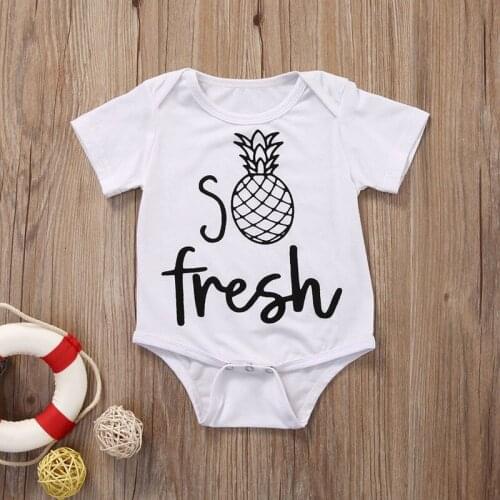 2019 New Casual Newborn Baby Boy Girl Short Sleeve Letter Print Fresh Pineapple Cotton Romper Baby Clothes White Tees