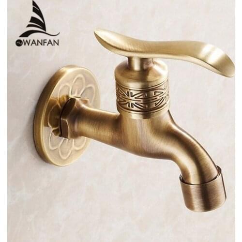 NEW Flower Carved Antique Brass Washing Machine Faucet Single Handle Mixer Tap Garden faucet Wholesale Promotion WF-8667F