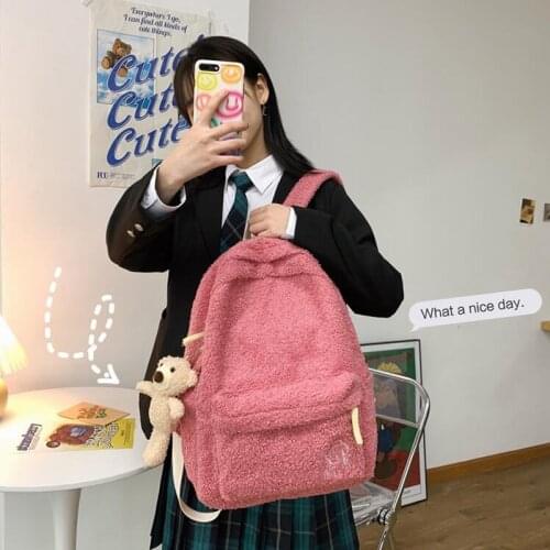 Winter Plush New Backpack Women Casual Large Capacity Shoulder Bag Fashion Girls Travel Backpacks College School Bag Rucksack