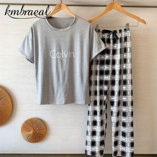 Pajamas Woman Summer Printed Short-sleeved Pants Sleepwear Leisure Contracted Round Collar Household To Take Set Woman 2 Pieces