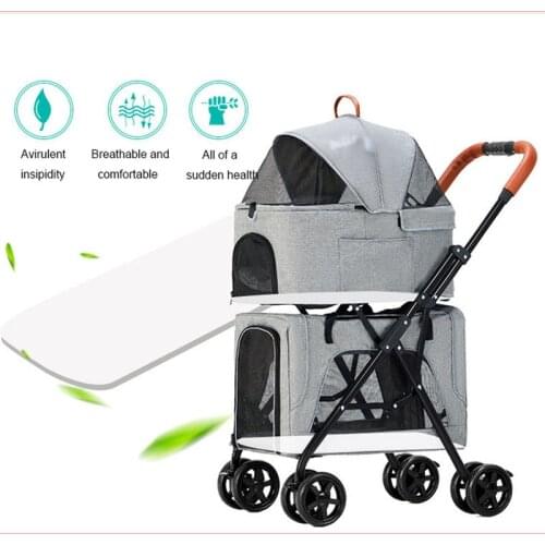 Pet Stroller Carrier For Dogs Portable Foldable Four Wheeled Double Transportation Deck Pet Cart Detachable Cat And Dog Cage