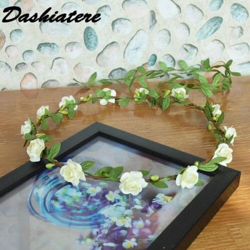 10pcs/lot Bohemian Wreath Mini Rose Bridesmaid Hairbands Cream Ivory Headband Spring Wedding Decorations Fairy Party Supplies