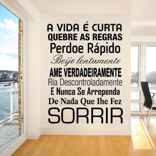 House Rules Wall Stickers Mural Home Decor Vinyl Portuguese Version Family A Vida é Curta Quotes Home Decoration Decals RU2104