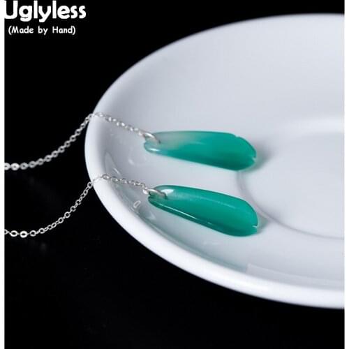 Uglyless 100% Real 925 Sterling Silver Ear Lines for Women Long Earrings Handmade Chalcedony Petal Dangle Earrings Gems Brincos