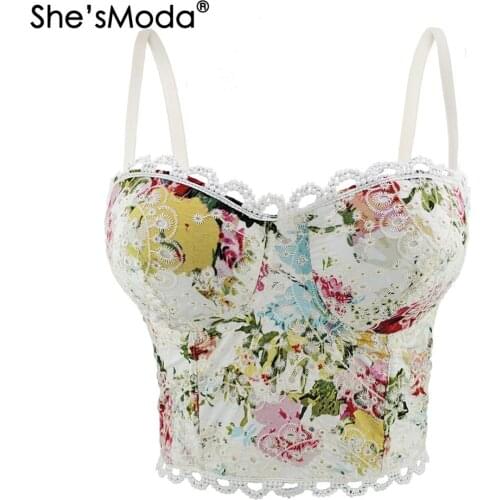 ShesModa White Ins Sweet Floral Lace Bralet Womens Bustier Bra Wedding Party Corset Cropped Top Vest Plus Size