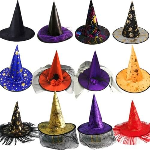 1Pc Halloween Witch Hats Masquerade Ribbon Wizard Hat Adult Kids Cosplay Costume Accessories Halloween Party Fancy Dress Decor