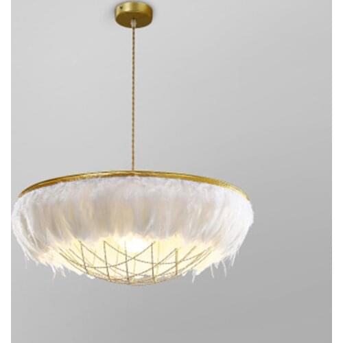 Nordic modern light luxury personality warm and romantic feather chandelier childrens room study net red ins bedroom lamp