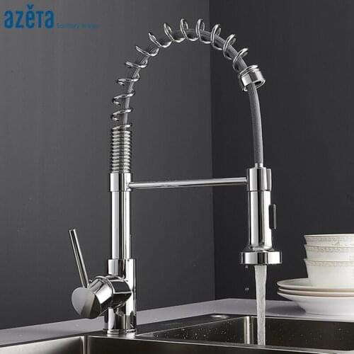 Azeta Modern Chrome Kitchen Faucet Single Handle Pull Down Kitchen Sink Tap 360 Rotation Sprayer Nozzle Kitchen Mixer AT9804