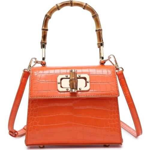 New Crocodile Orange Leather Tote Bags Bamboo Handle Fashion Tote Bag Crocodile Ladies Elegant Bag