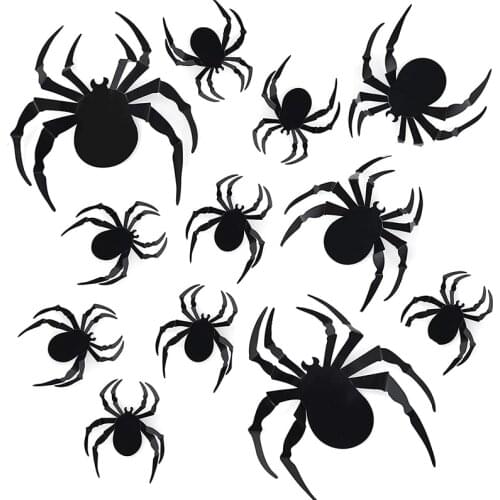 Halloween Decoration 3D Black PVC Spider Halloween Party DIY Decor Wall Sticker Bar Room Halloween Party Scary Decos Props 12Pcs