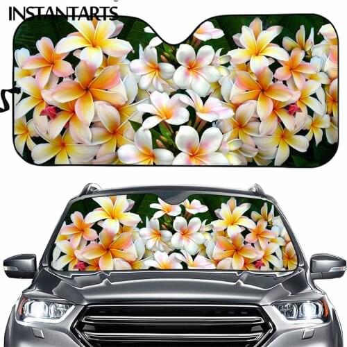 INSTANTARTS Pretty Polynesian Plumeria Flower Painting Universal Car Windshield Sun Shade Hawaiian Sun Shade Interior Protector
