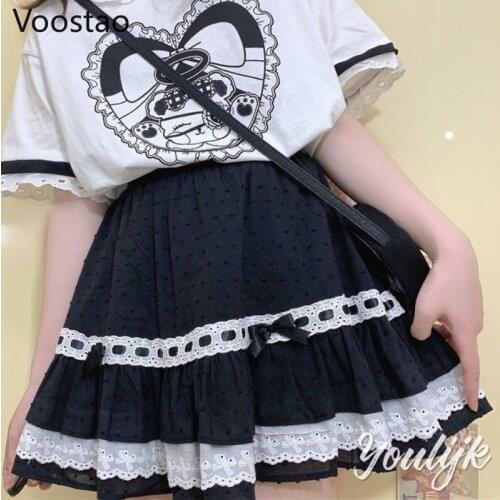 Japanese Gothic Lolita Style Skirts Women Harajuku Sweet Bow Ruffles Cake Mini Skirt Girls Kawaii High Waist Y2K Punk Skirts
