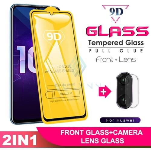 Tempered Glass For Honor 8A 8X 8C 9X Protective Glass on For Huawei Nova 3i 6 4 5 5T 2 in1 Camera Glass Protector 9D Full Glue