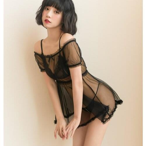 Sweet Girl Fungus Edge Strapless Pumpkin Nightgown Sexy Temptation Ruffles Pajama Summer Kawaii Thin Mesh Nightwear Sleepwear