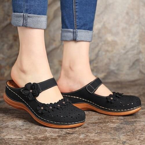 Women Shoes Roman Flat Casual Sandals Comfy Flower Sweet Women Sandals PU Durable Wedge Leather Platform Shoes Ladies Plus Size