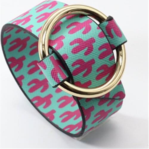 Cactus Wide Bangle Green Wristband Summer Beach Jewelry Chain Leather Bracelets For Women Cuff Bangle Female Party Jewelry Gift