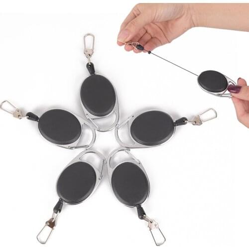 1PC Black Retractable Pull String Key Chain With Clips Anti Lost Key Ring Alloy Plastic Safty Outdoor Sports Vintage Keychain