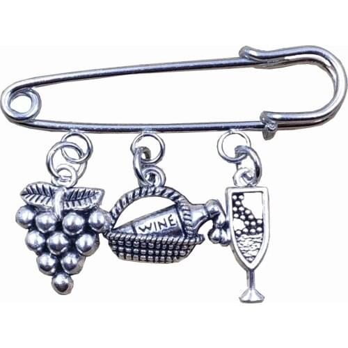 10 Shapes Retro Silver Plated Make Grape Wine Series Glass Rack Style Brooch Male Women Father Party Birthday Gift CU038-047