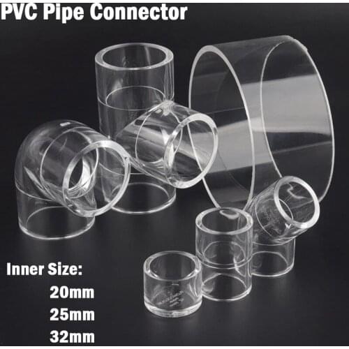 2Pcs Hi-Quality 20~32mm Transparent Pipe Fitting Aquarium Fish Tank Plexiglass Pipe Joint Elbow Tee Clear Acrylic Pipe Connector