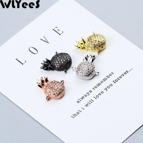WLYeeS 2pcs White Zircon Pineapple Pendant Copper Loose bead Pave CZ Charms brass beads For Jewelry making DIY bracelet Necklace