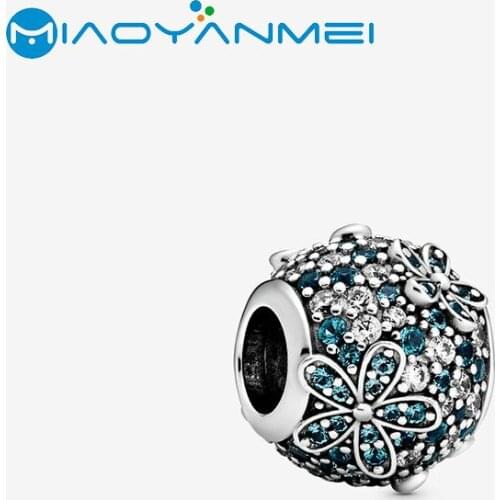 2020 Spring 925 Sterling Silver Beads Teal Pave Setting Daisy Flower Charms fit Original Pandora Bracelets Women DIY Jewelry