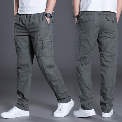 2021 thick straight pants large-size loose work pants mens outdoor casual pants multi-pocket long pants