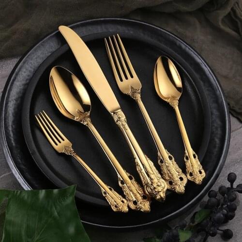 30Pcs Golden Luxury Dinnerware Set Vintage Tableware Cutlery Knife Fork Spoon Tea Spoons Set Utensils for Kitchen Dropshipping