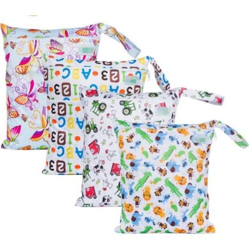 50pcs Reusable Waterproof Fashion Prints Wet Dry Diaper Bag Double Pocket Cloth Handle Wetbags 30*36CM