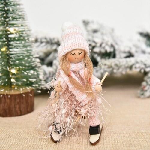 6pcs 2020 Christmas Decorations Creative Cute Wood Fiber Tassel Yarn Ski Doll Girl Red White Hat Red Dress Xmas Tree Decor New